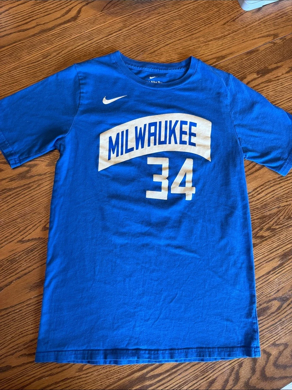 Nike Blue Milwaukee #34 Antetokounmpo Short Sleeve Tee
